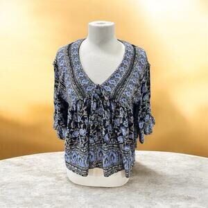 Free People Moonlight Dance Tunic Top Blue Women’s Size Small Boho Cottage